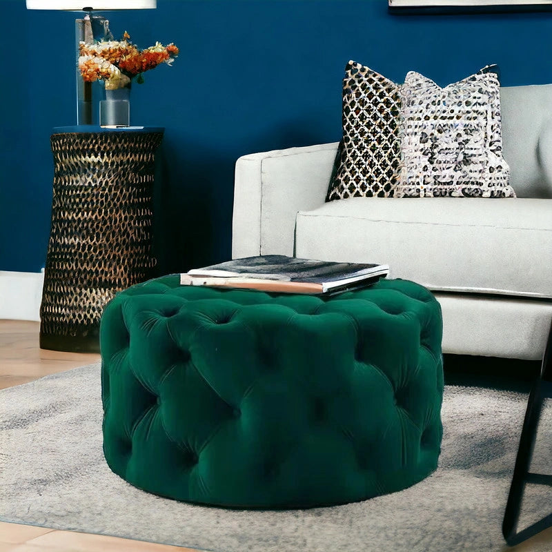 Retro Button Tufted Fabric Ottoman Bench