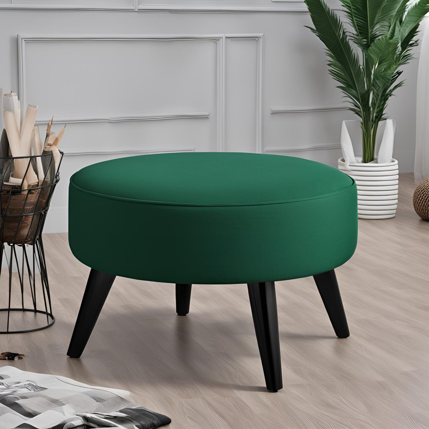 PineCrafts Round Shape Puffy Ottoman (Green)