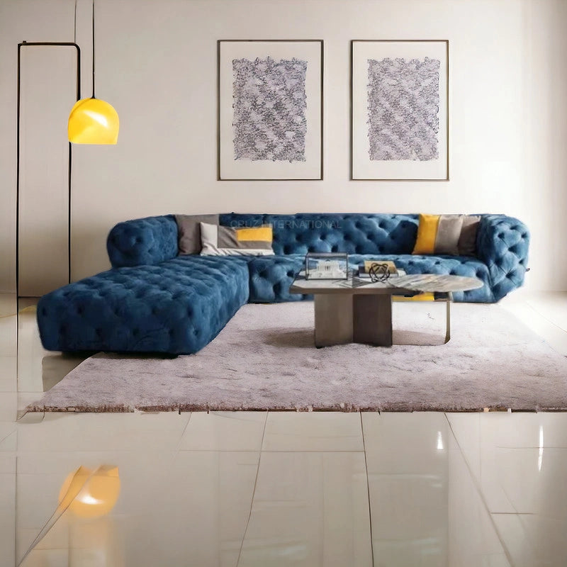 Button Tufted Design Cute Look 3 Seater Fabric Sofa