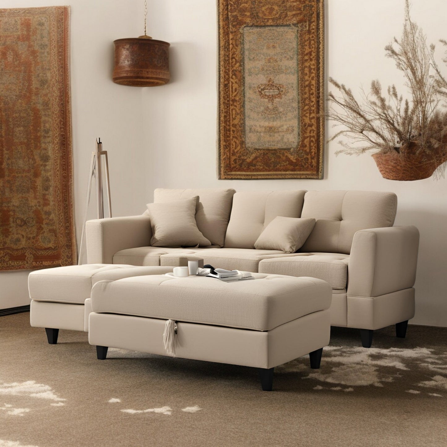 Custom-Made Wooden Bench with Fabric