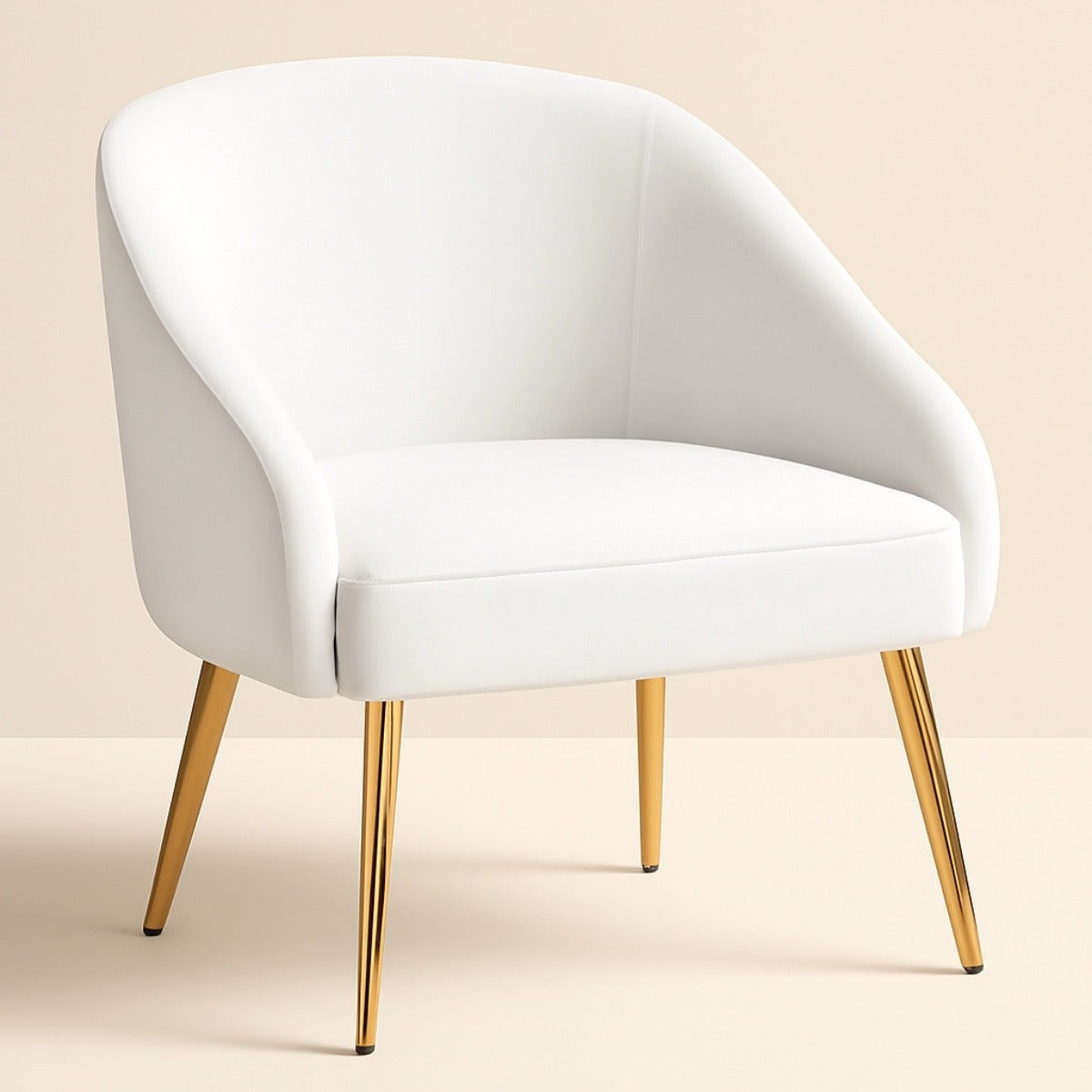 White chair with gold legs on a beige background
