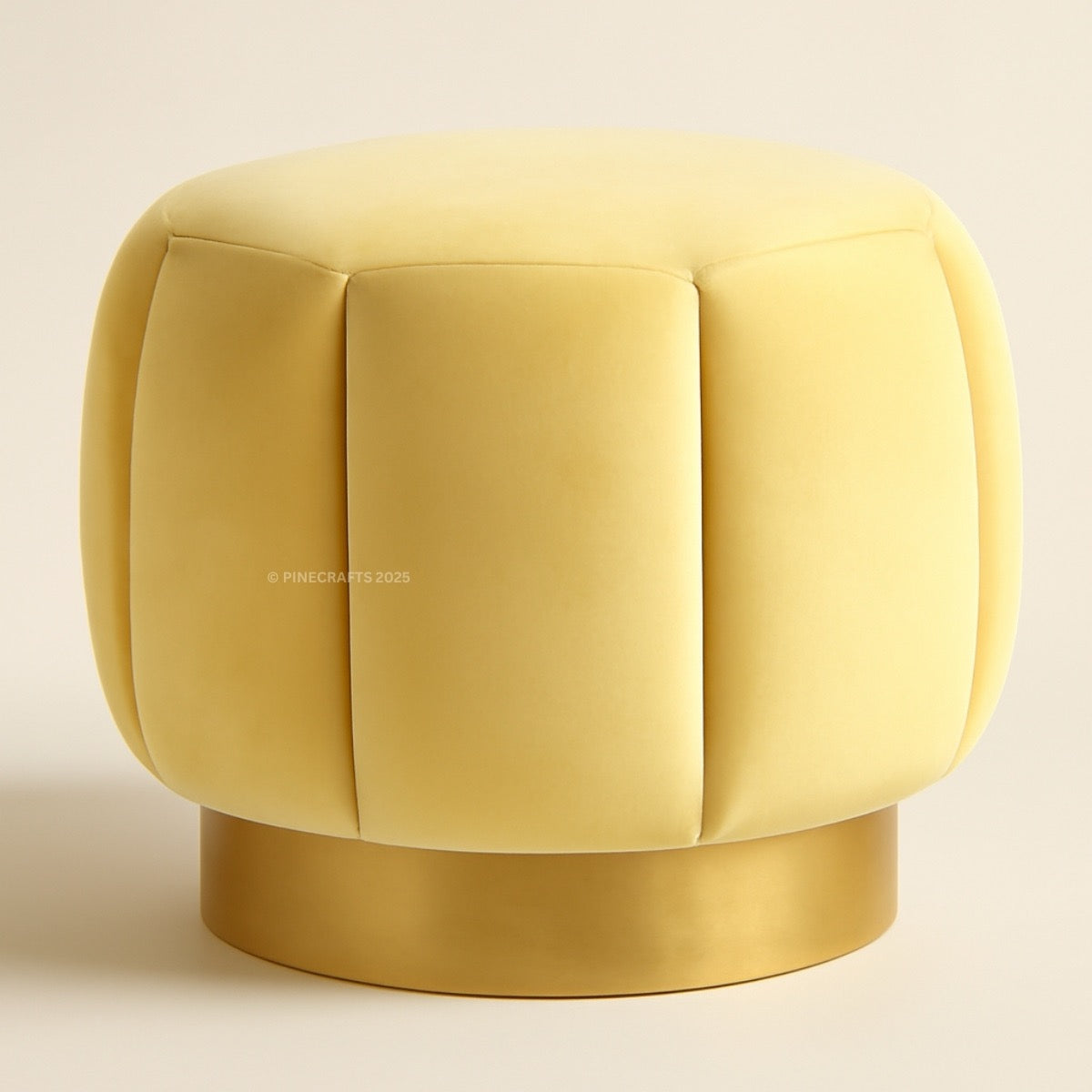 Yellow ottoman on a beige background
