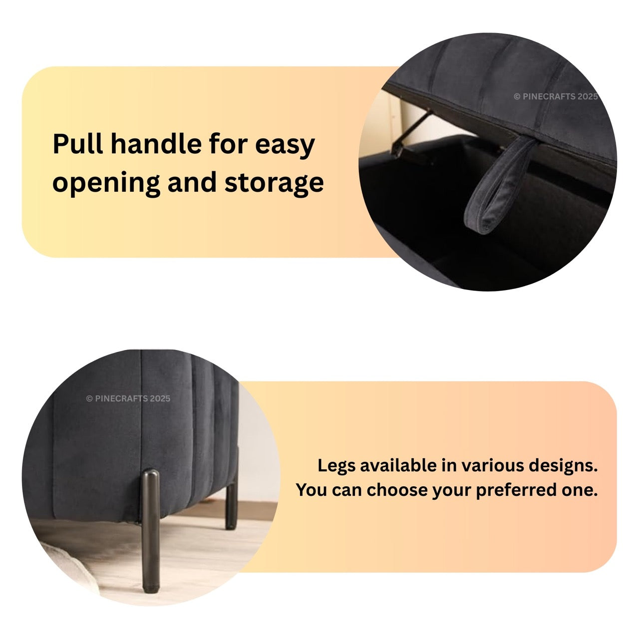 Black storage bag with pull handle and legs for easy opening and storage.