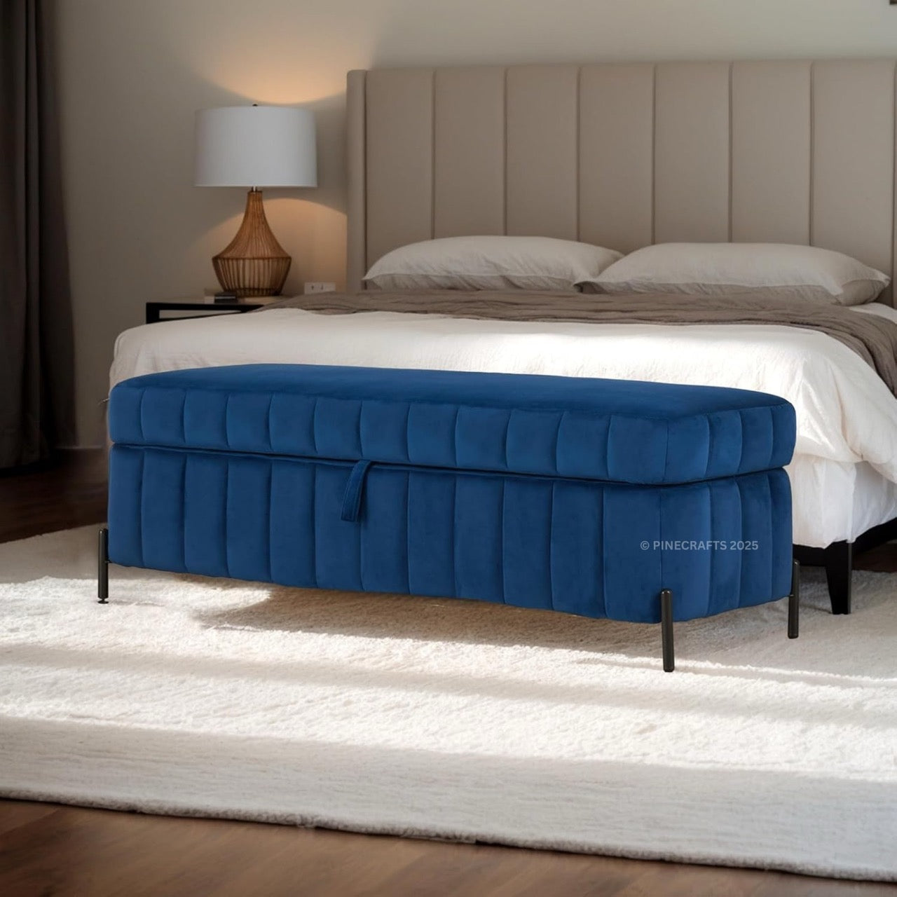 Blue mattress on a bed in a bedroom setting