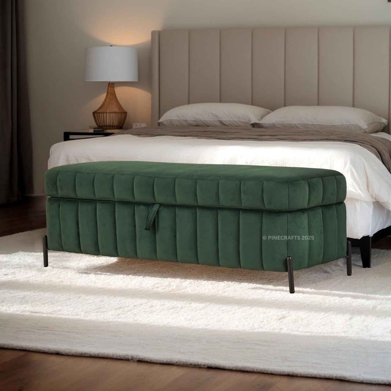 Green mattress on a bed in a bedroom setting with a lamp and headboard.