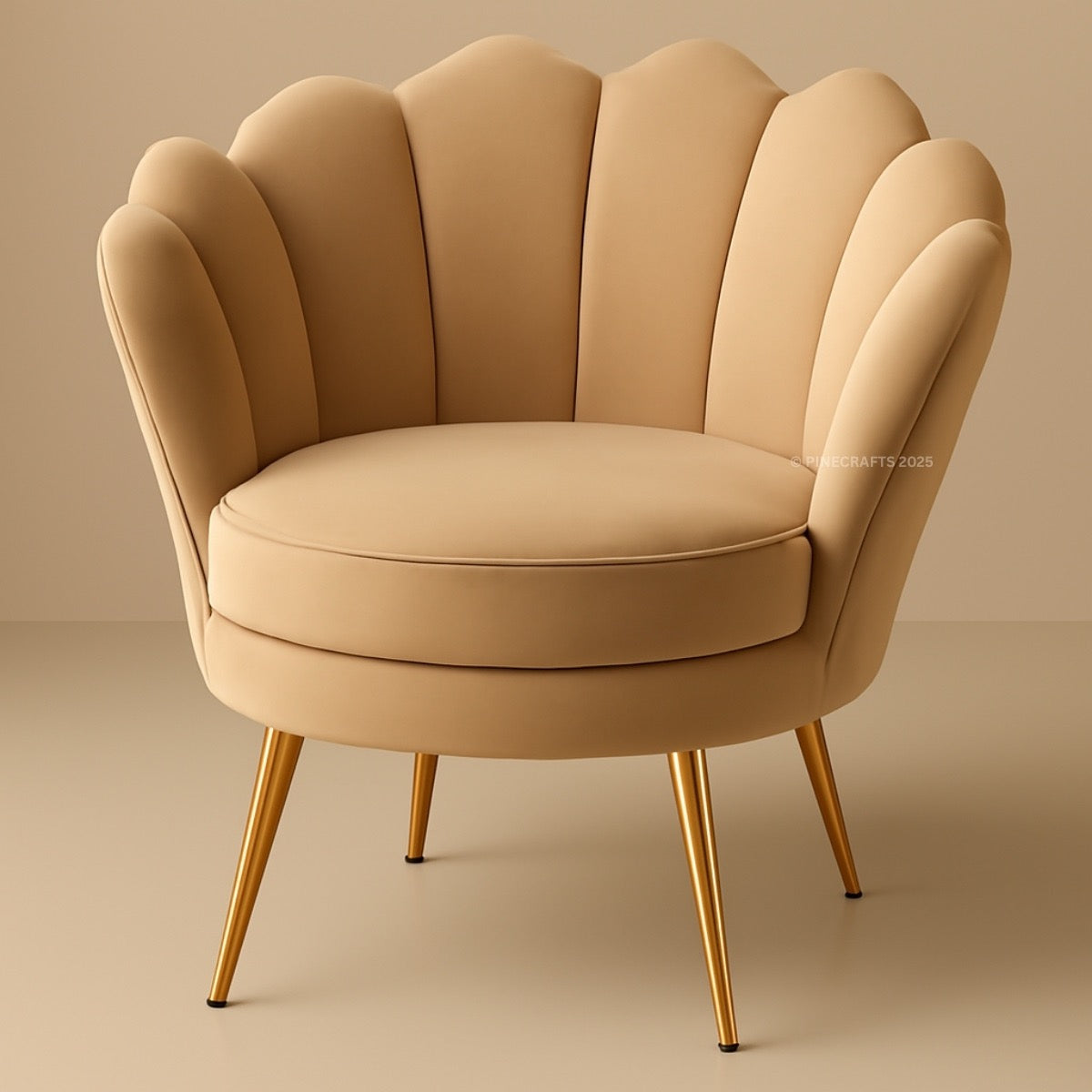 Beige armchair with scalloped backrest on a beige background