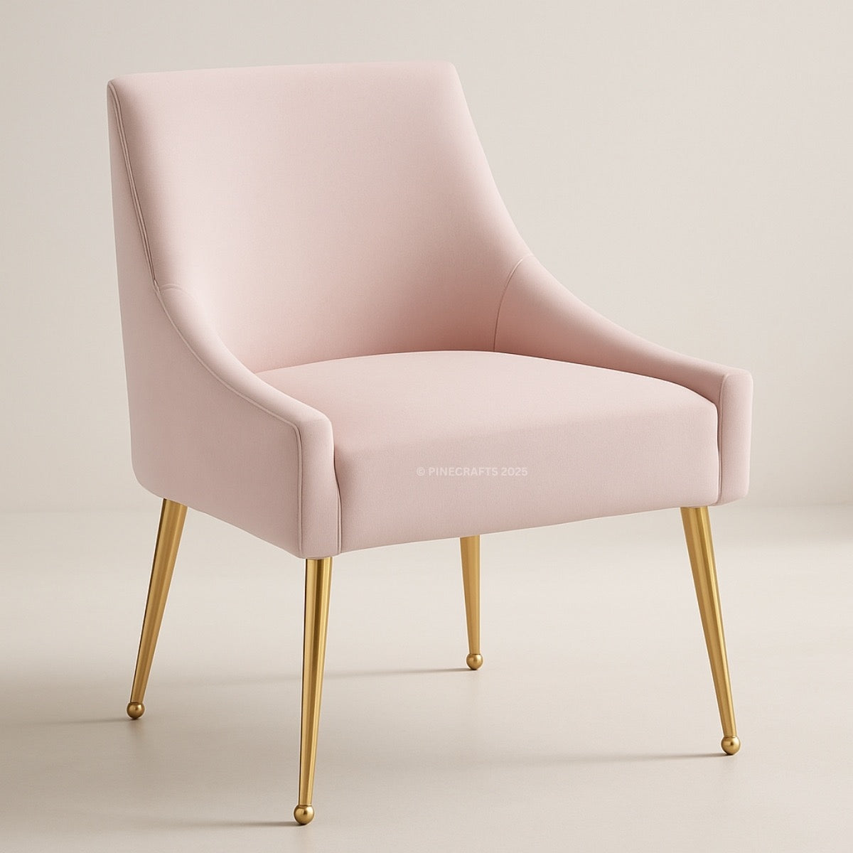 Pink chair with gold legs on a light beige background