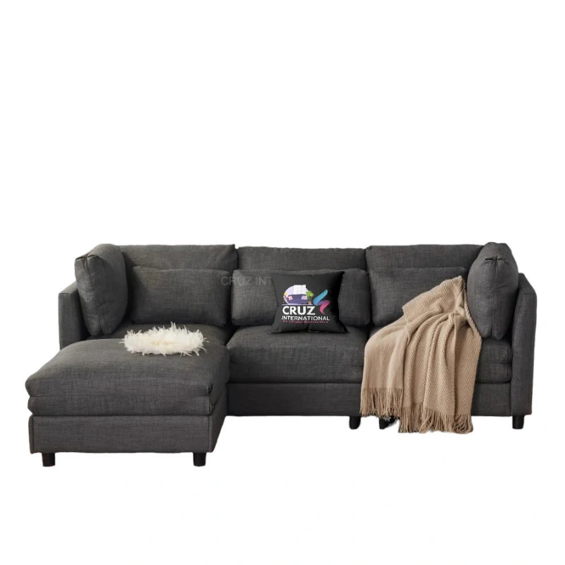 Modern 3 Seater L Shape Fabric Sofa for Living Room