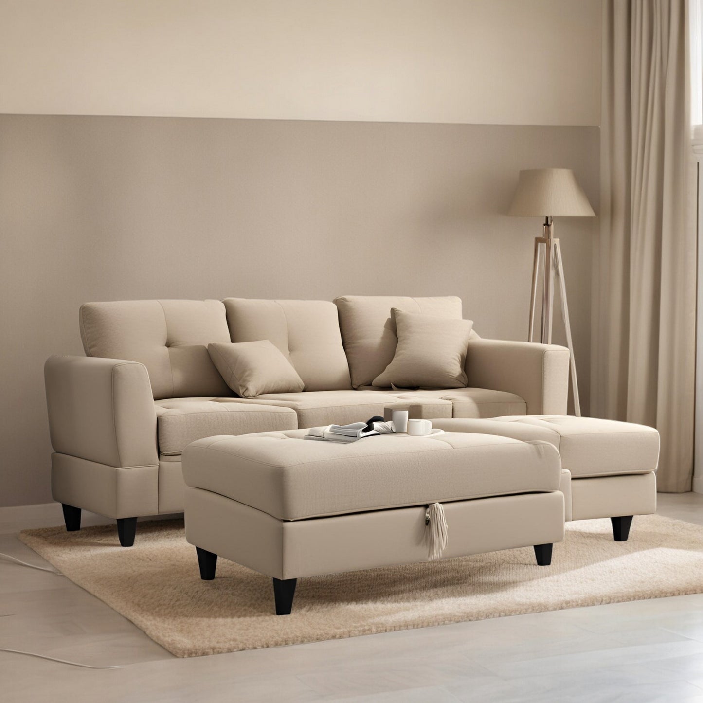 Custom-Made Wooden Bench with Fabric