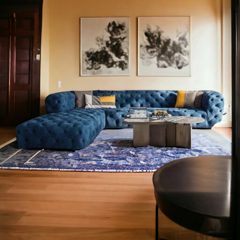 Button Tufted Design Cute Look 3 Seater Fabric Sofa