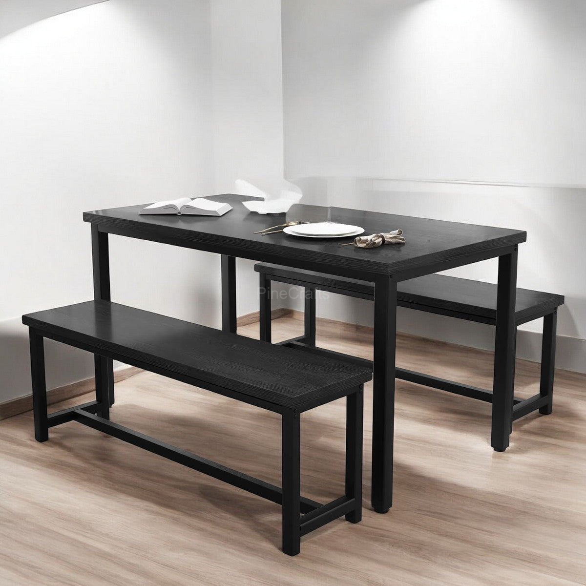 Rustic Wood Dining Table Set with Bench