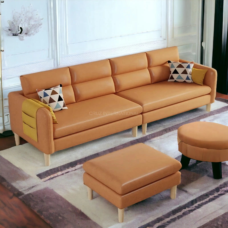 Retro Cute Look 3 Seater L Shape Fabric Sofa