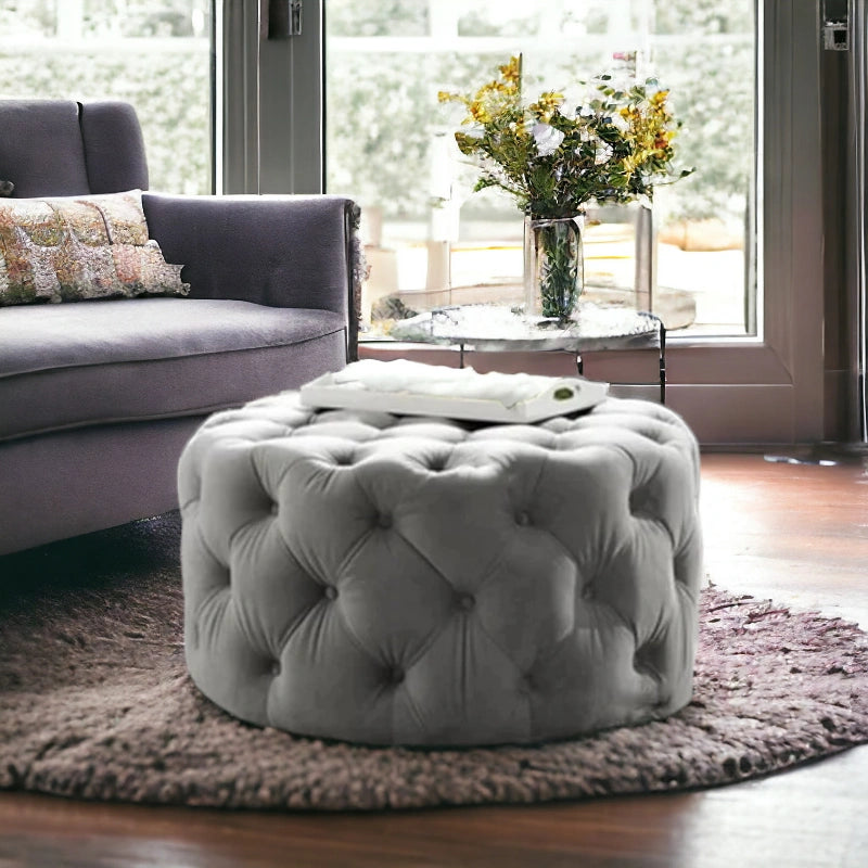 Retro Button Tufted Fabric Ottoman Bench
