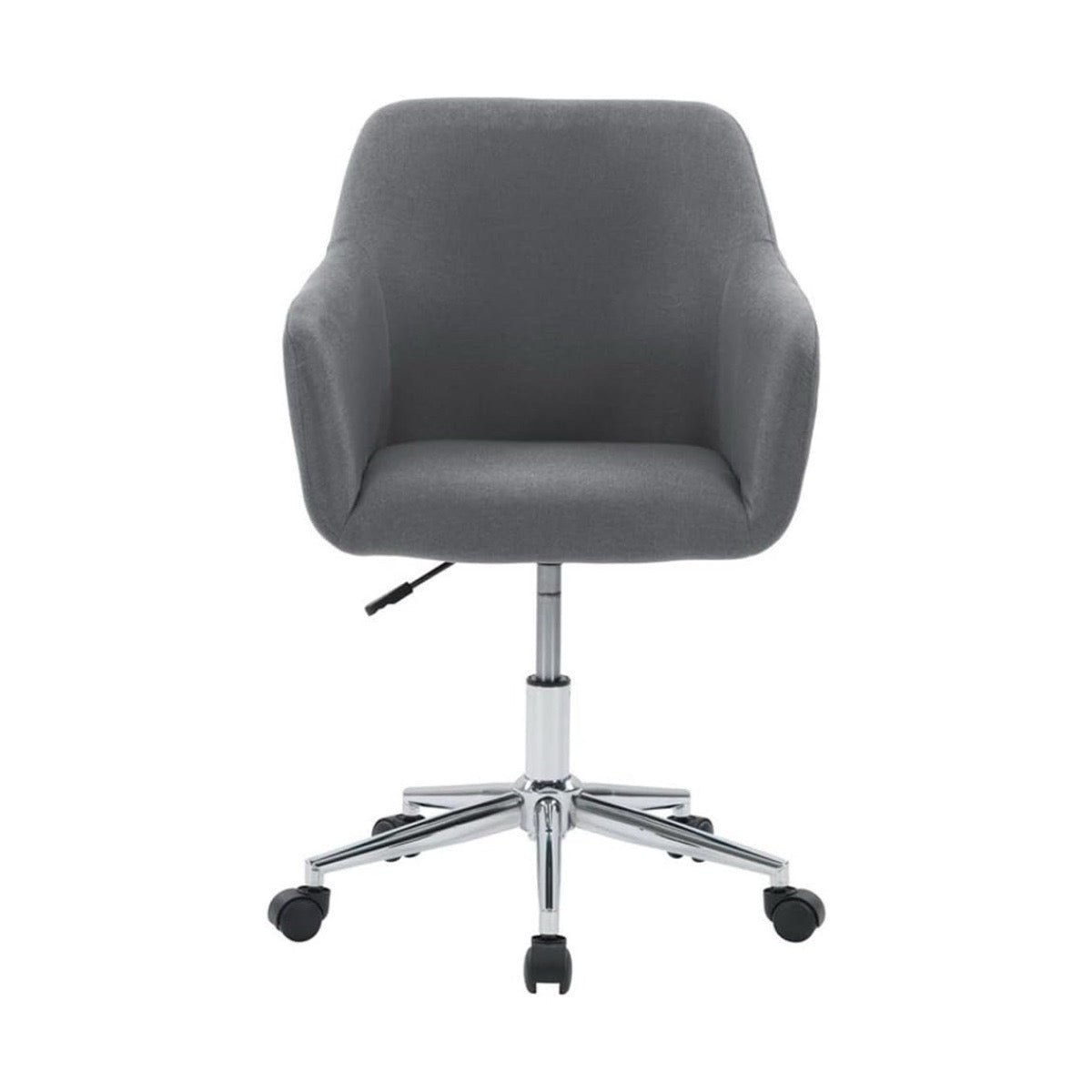 Gray office chair with a chrome base on a white background