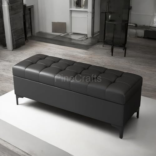 PineCrafts Multipurpose Ottoman Storage Bench | Fabric Settee for Entryway, Hallway, and Study | Modern Home Décor (Beige)