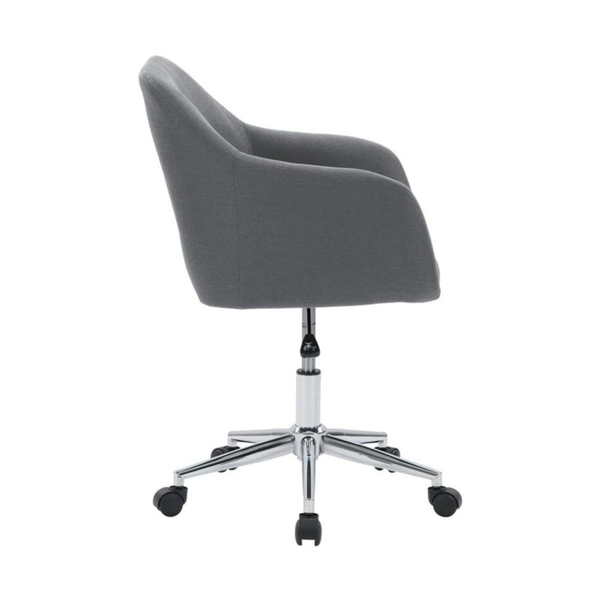 Gray office chair with a chrome base on a white background