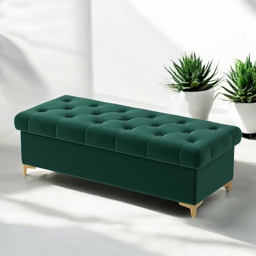 PineCrafts Upholstered Ottoman Bench | Settee with Wooden Legs | Modern Furniture for Home, Office, and Entryway (Sky Blue)