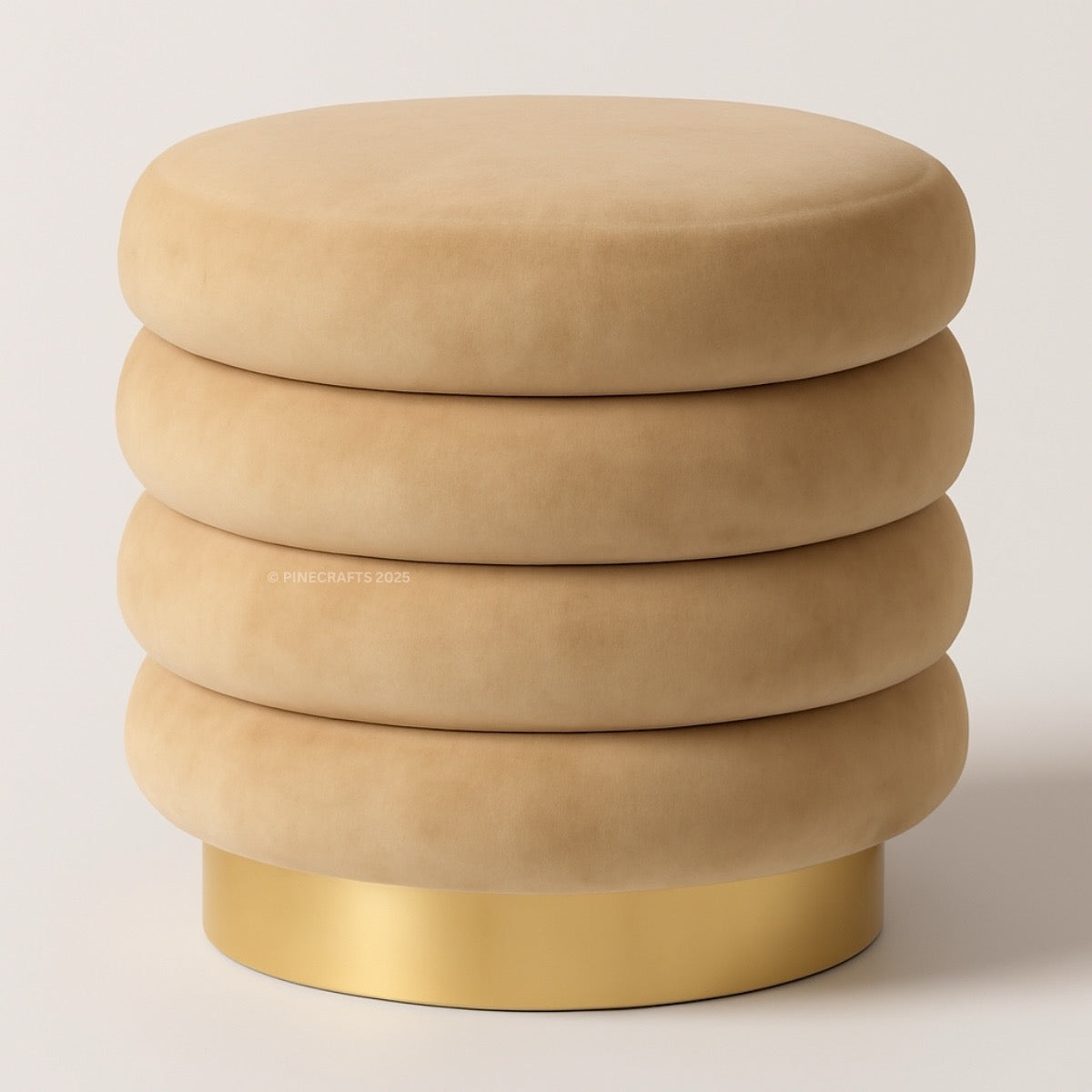 Beige ottoman with stacked ring design on a light background