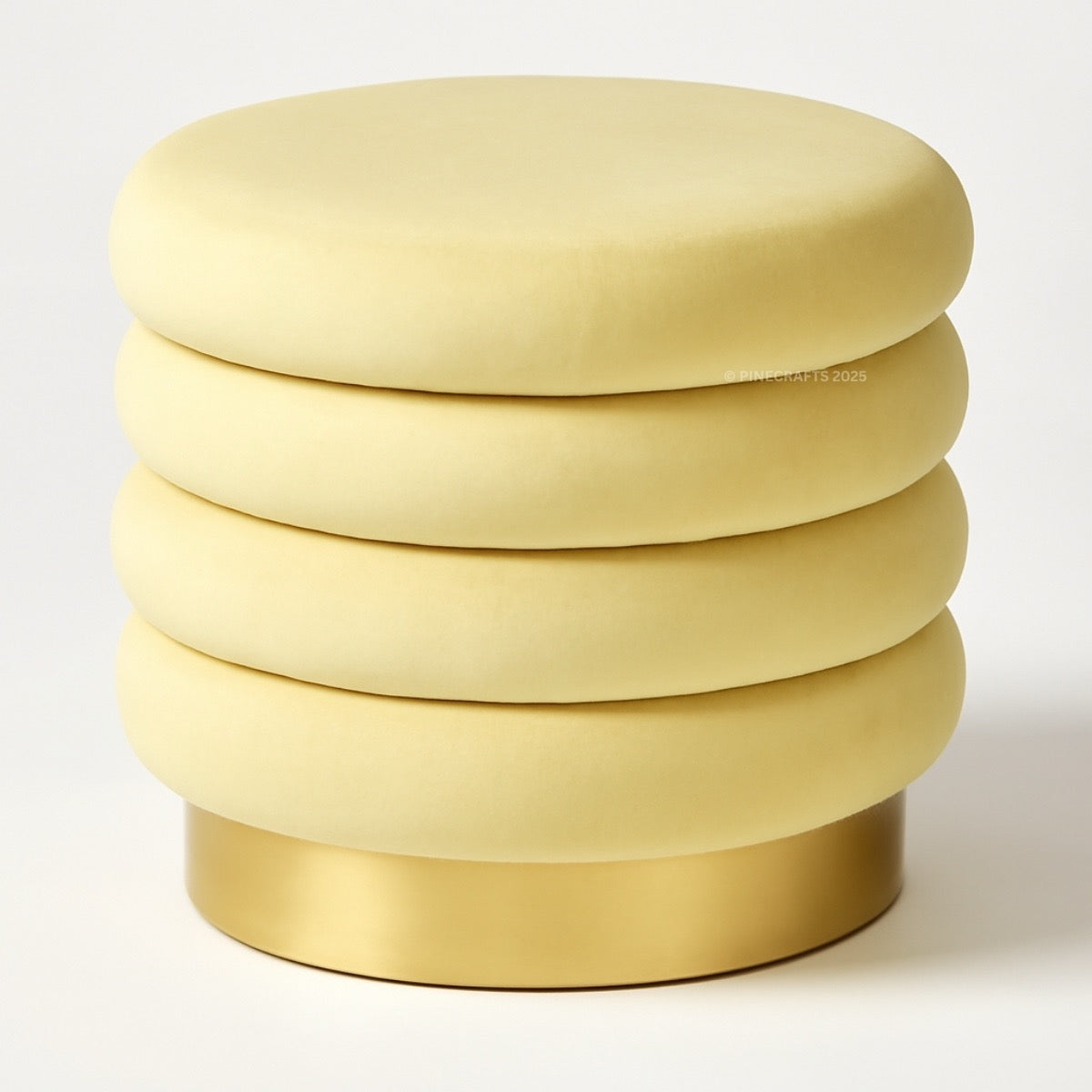 Yellow stool with a gold base on a white background