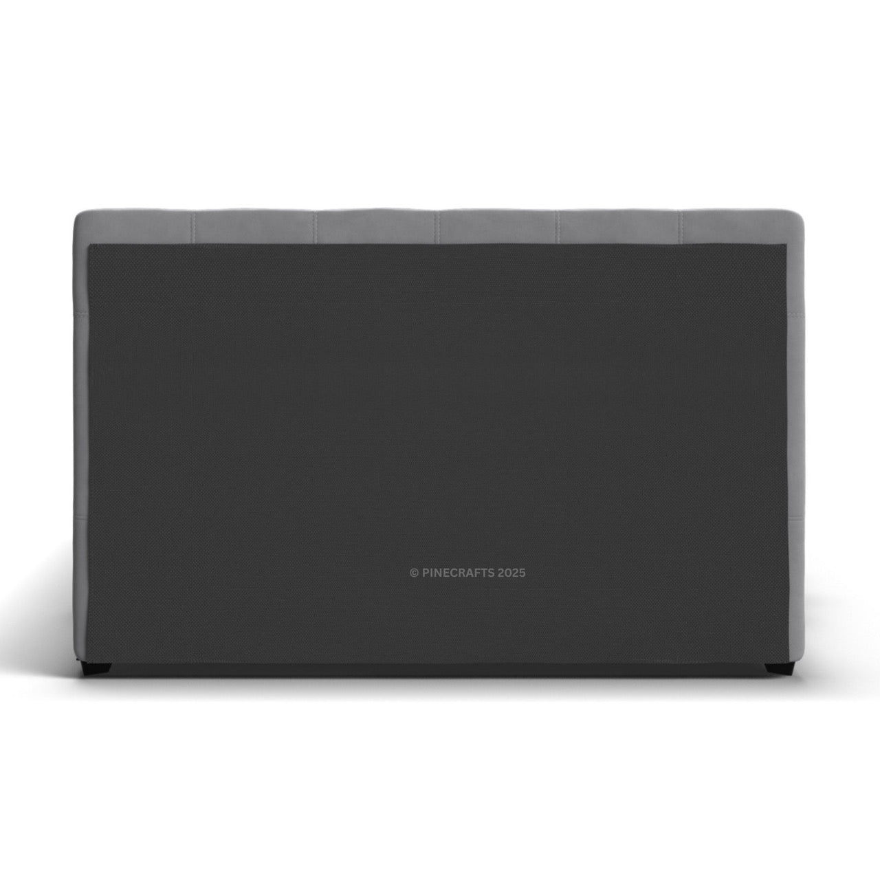 Black rectangular object with gray top on a white background
