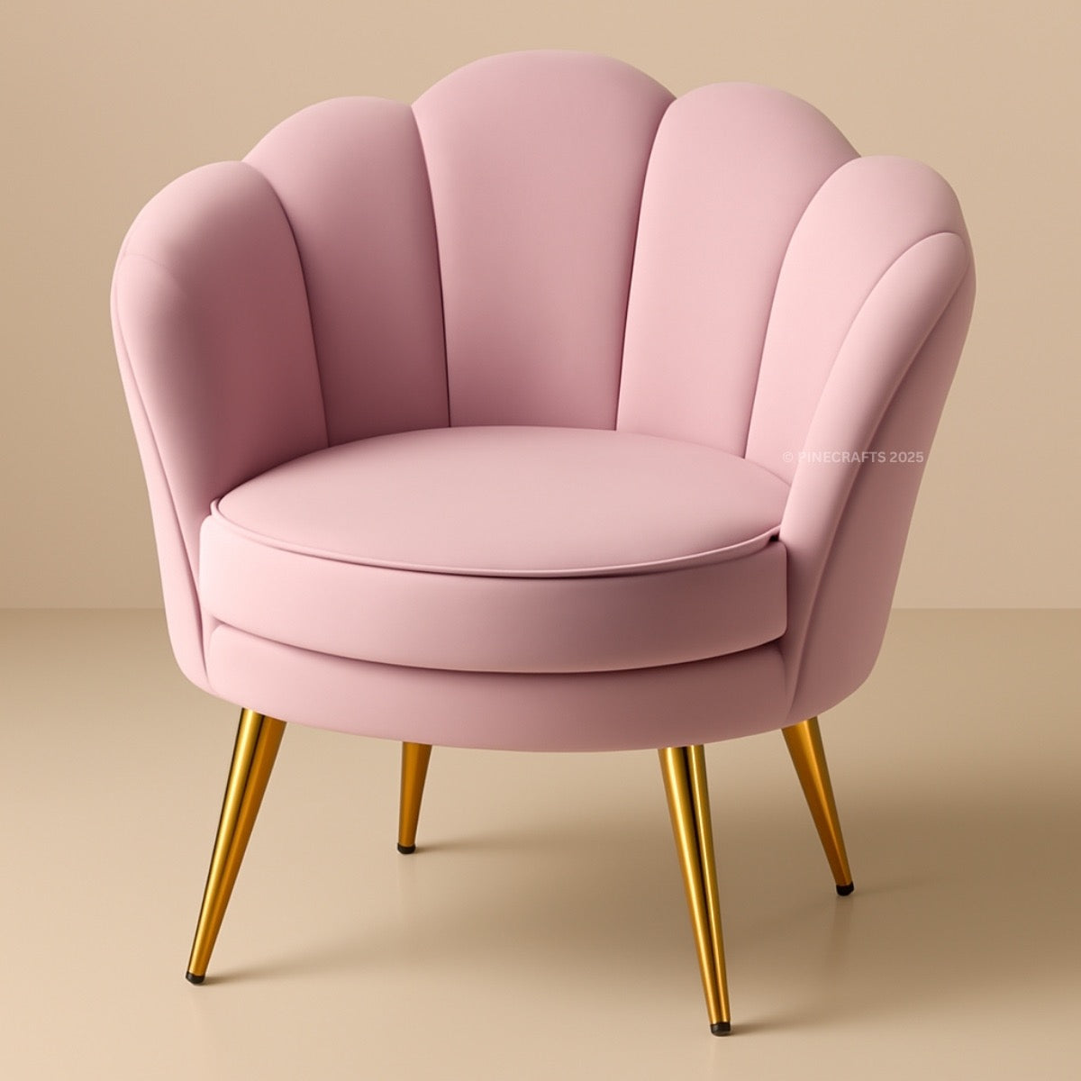 Pink armchair with gold legs on a beige background