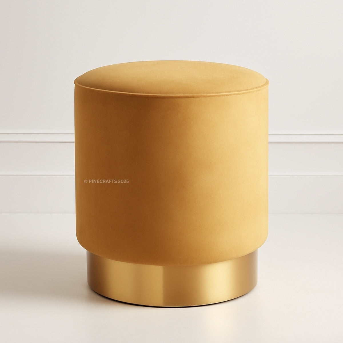 Mustard yellow cylindrical stool on a light background