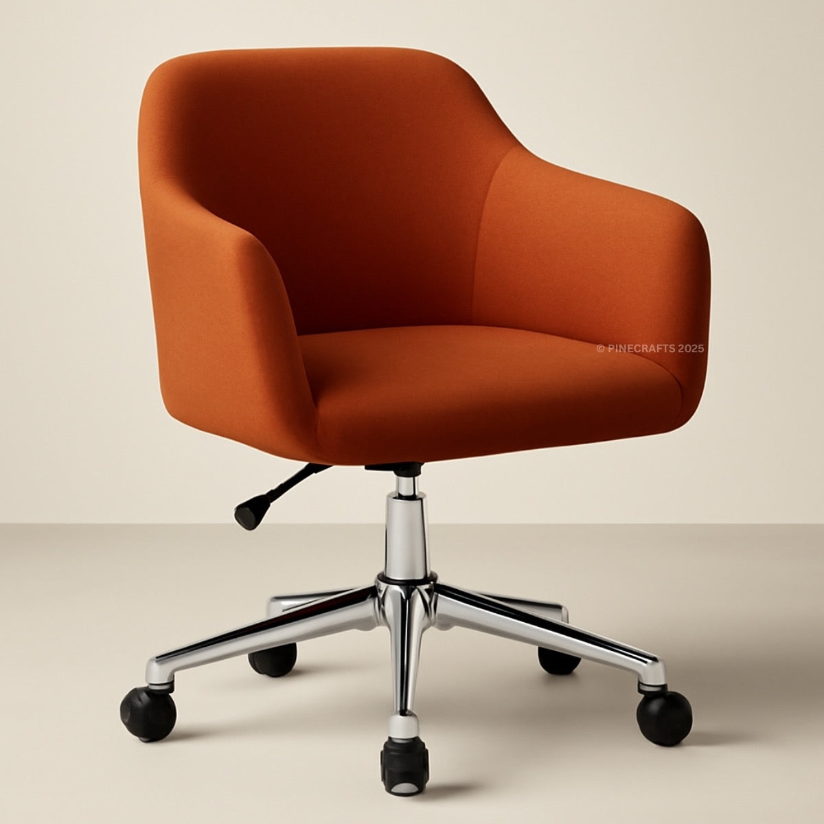 Orange office chair with a chrome base on a beige background