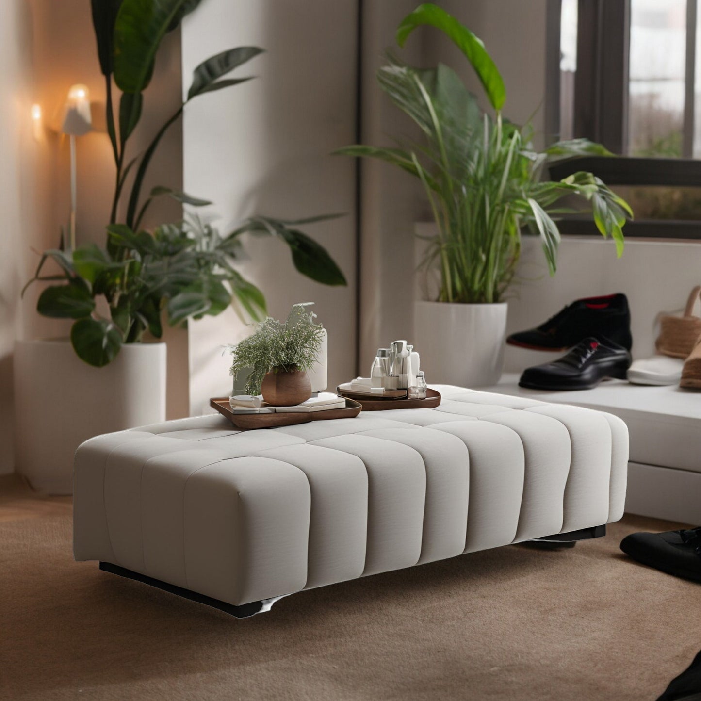 Luxury Wooden Bench with Velvet Cushion