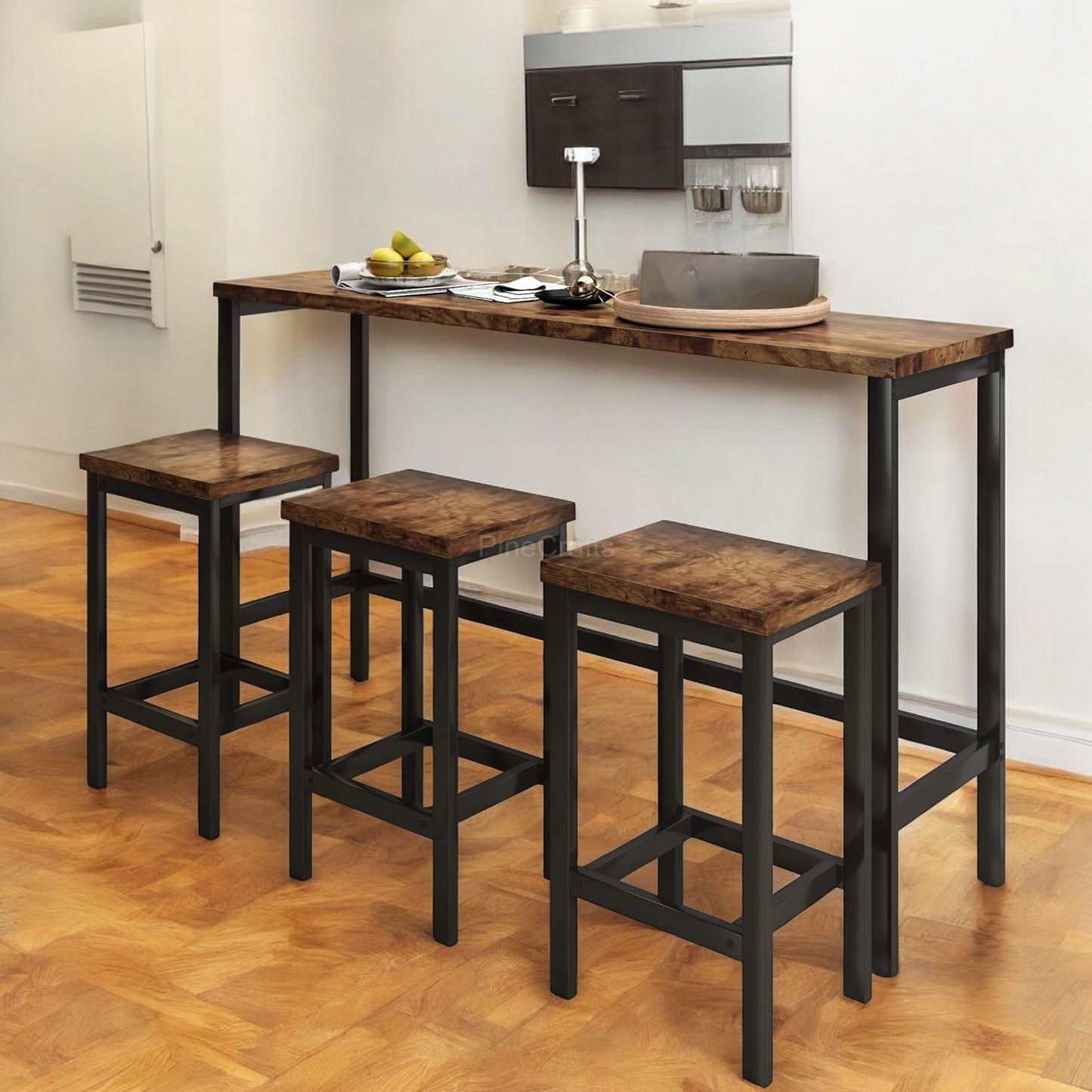 Chic Dining Table with Wooden Stool