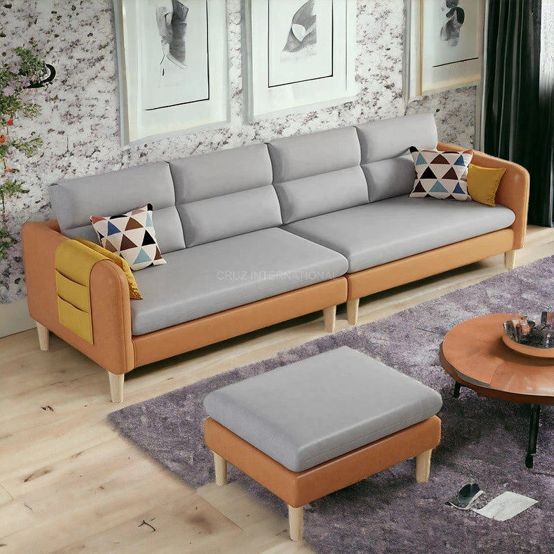 Retro Cute Look 3 Seater L Shape Fabric Sofa