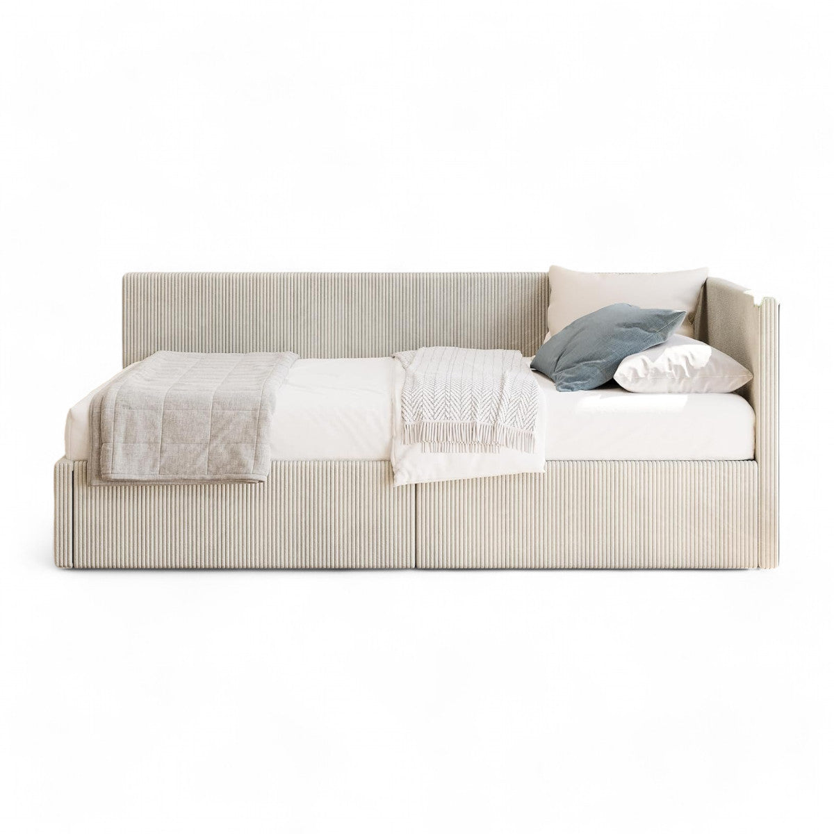 Elegant Single Fabric Diwan Bed with Storage