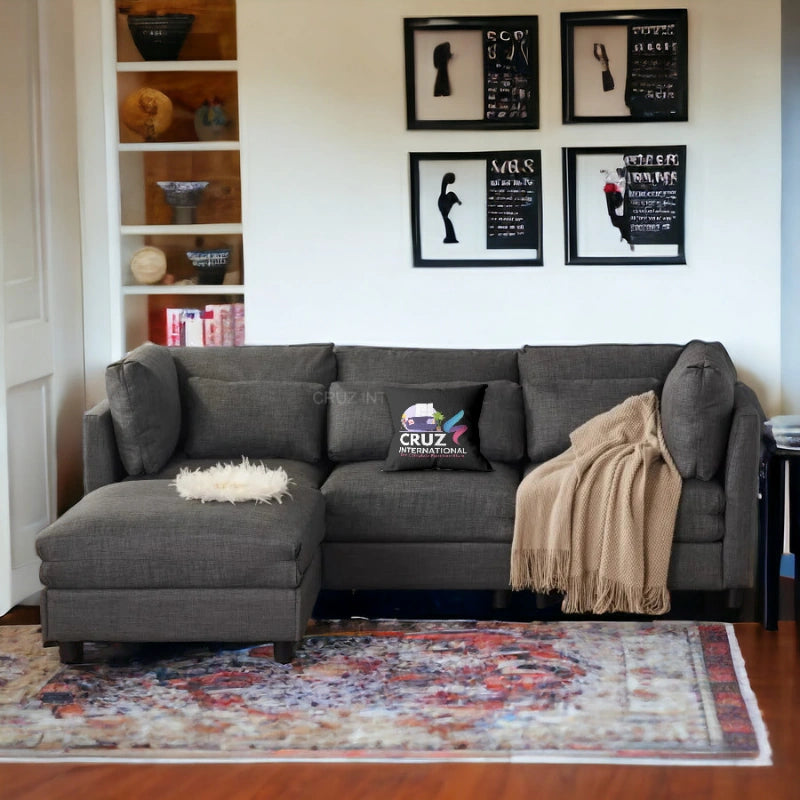 Modern 3 Seater L Shape Fabric Sofa for Living Room