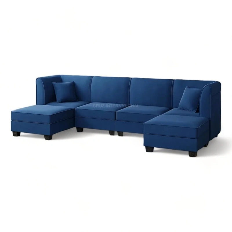 Retro Cute Look 3 Seater L Shape Fabric Sofa