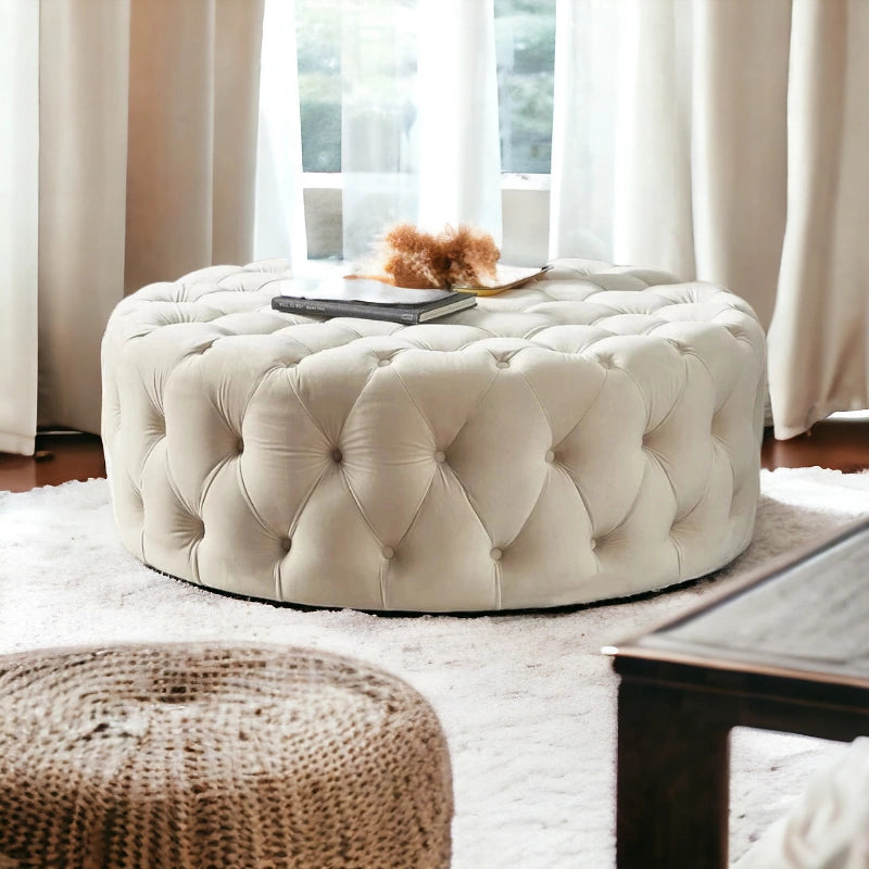 Retro Button Tufted Fabric Ottoman Bench
