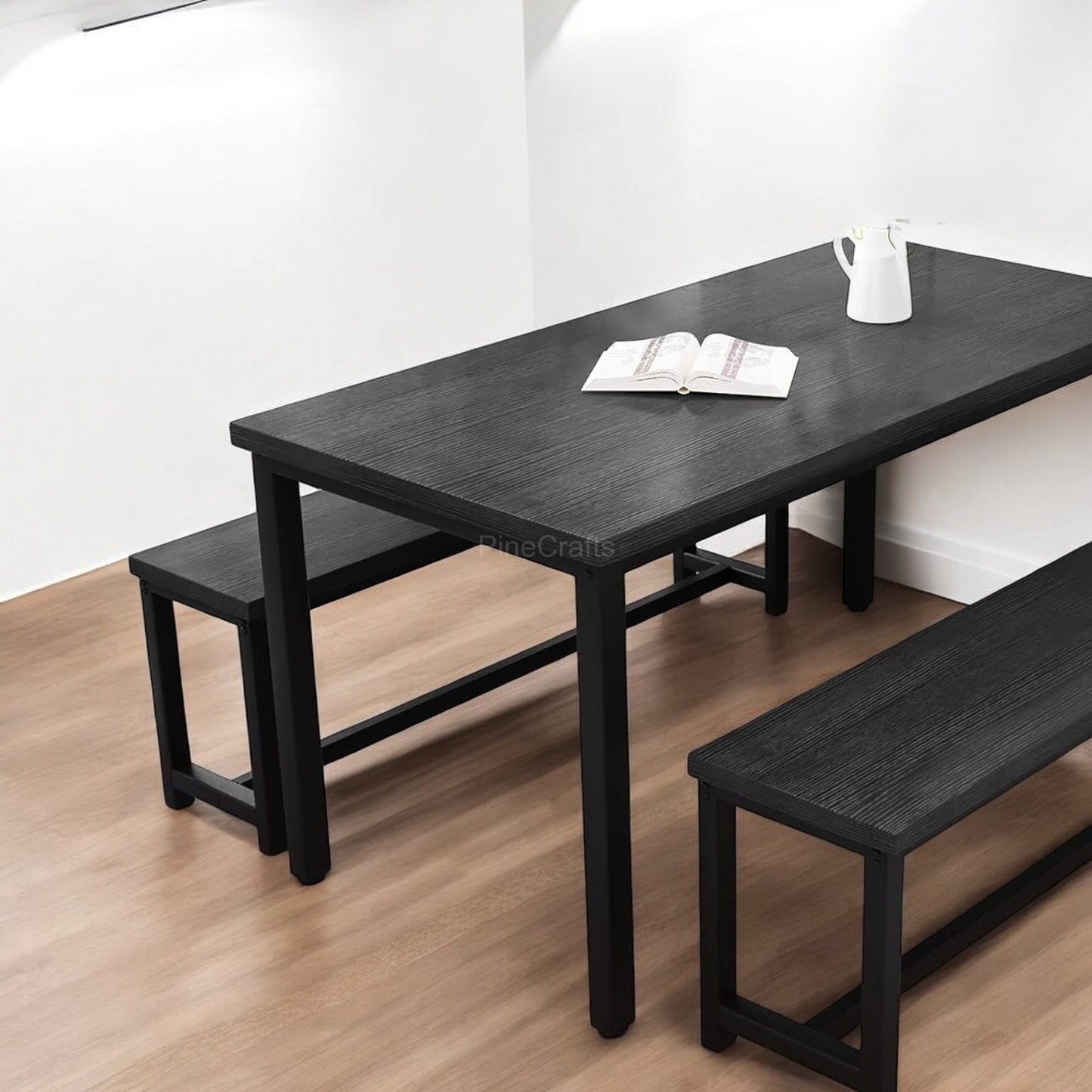 Rustic Wood Dining Table Set with Bench