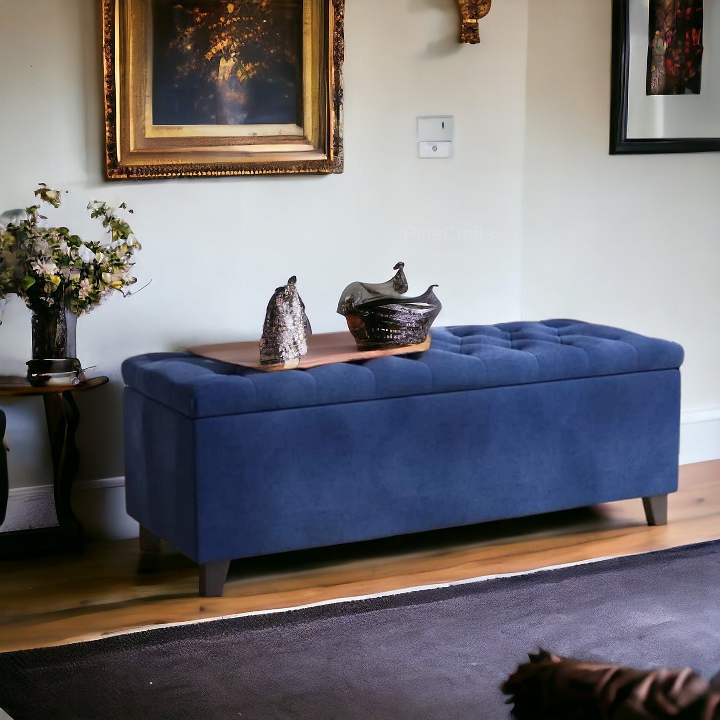 Velvet Bench Ottoman with Glossy