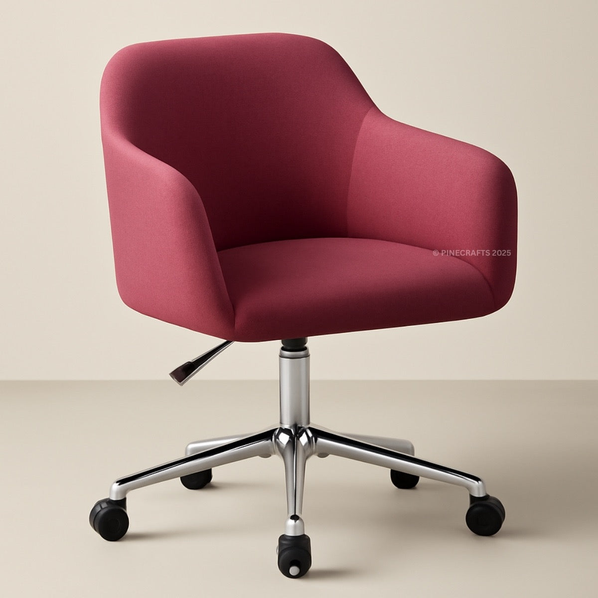 Maroon office chair with chrome base on a beige background