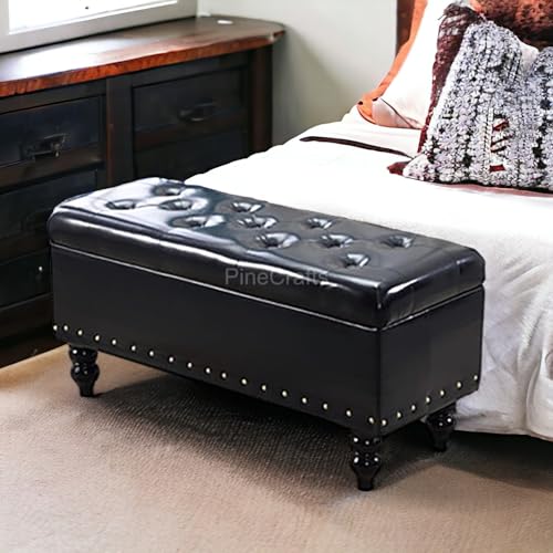 PineCrafts Luxury Velvet Settee, Bench & Ottoman Set with Storage - Solid Wood Frame - Elegant & Durable Design (Red)