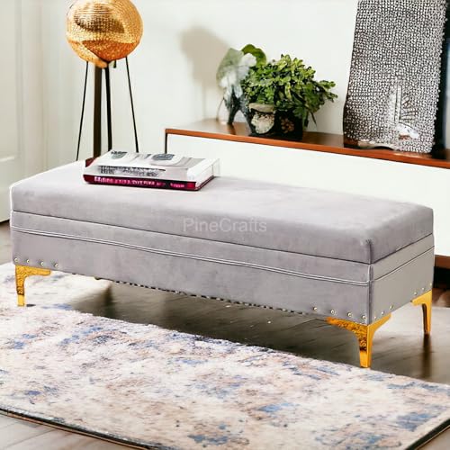 PineCrafts Velvet Settee, Bench & Storage Ottoman - Solid Wood Frame - 1-Year Warranty for Stylish & Practical Home Decor (Yellow)