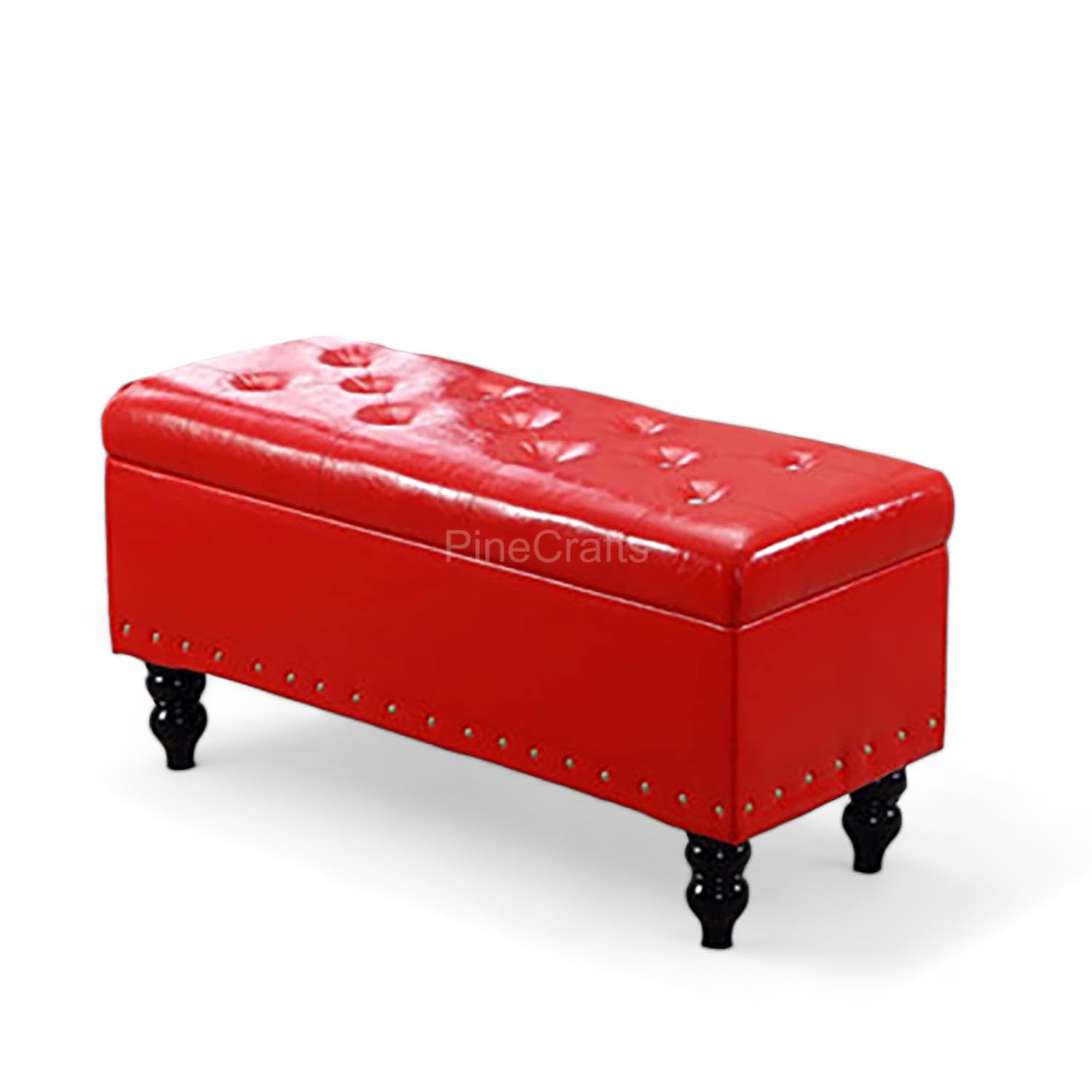 PineCrafts Luxury Velvet Settee, Bench & Ottoman Set with Storage - Solid Wood Frame - Elegant & Durable Design (Red)