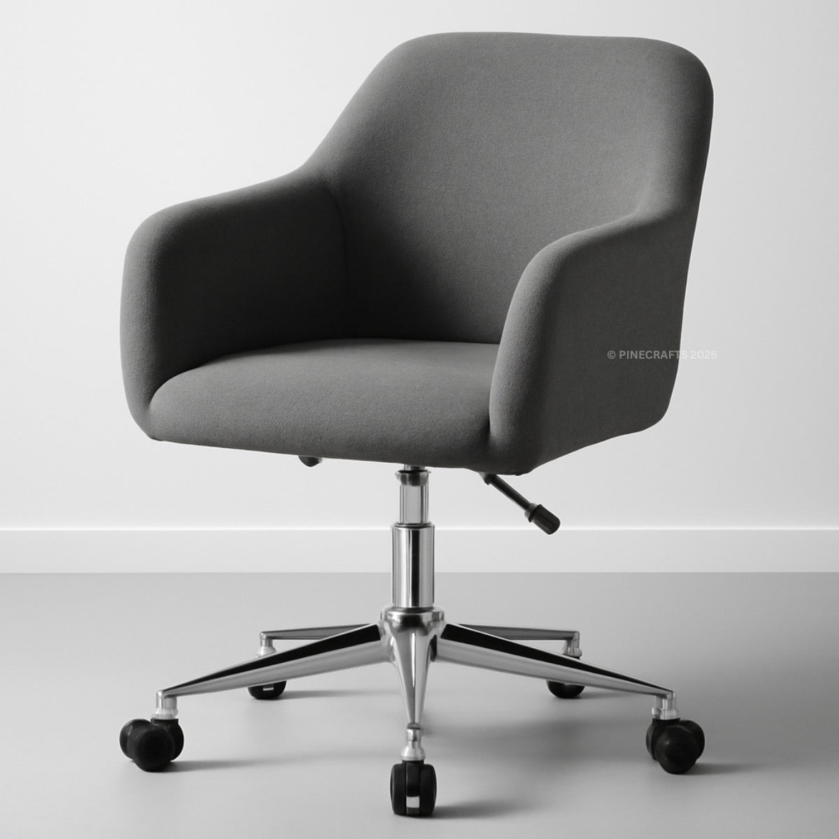 Gray office chair with a chrome base on a white background