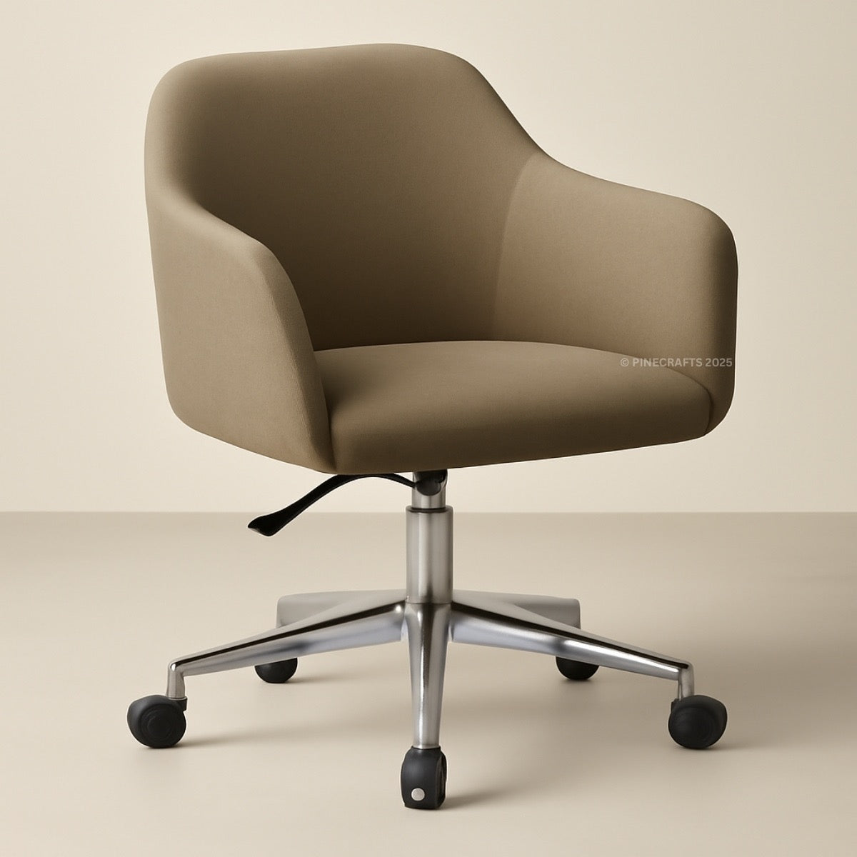 Brown office chair with a metal base on a beige background