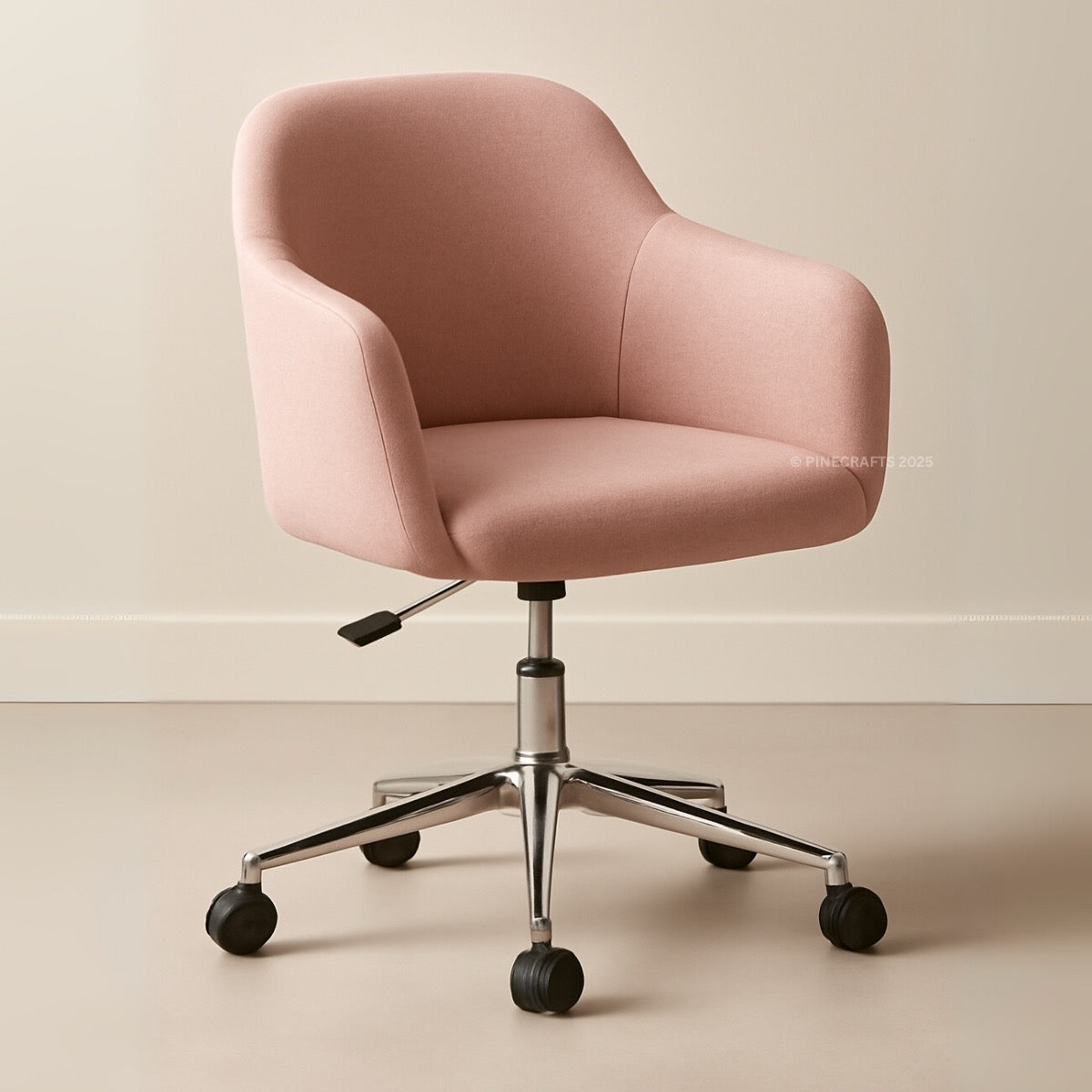 Pink office chair with a beige background