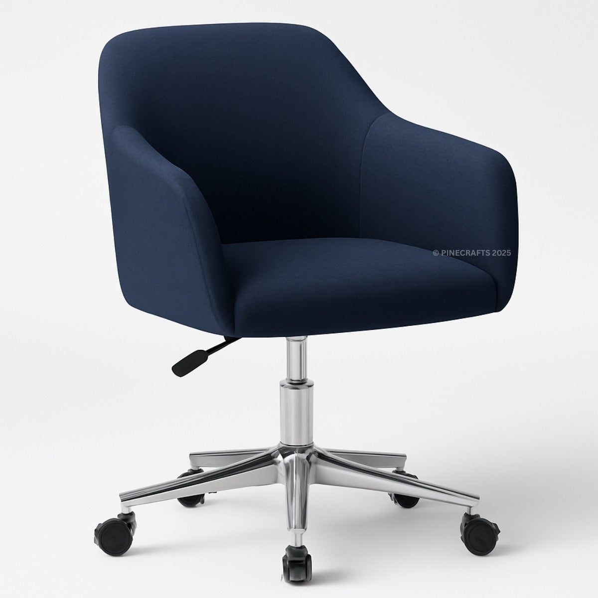 Blue office chair with a chrome base on a white background