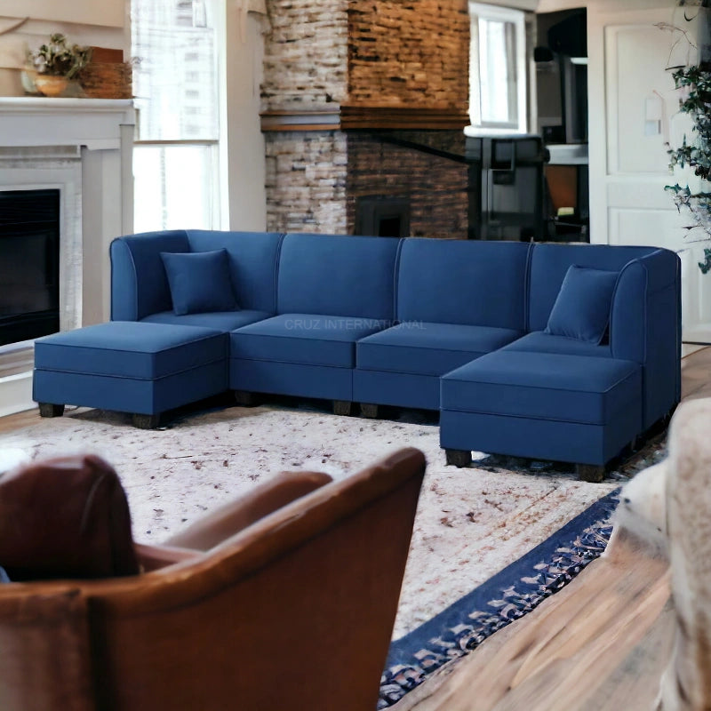 Retro Cute Look 3 Seater L Shape Fabric Sofa