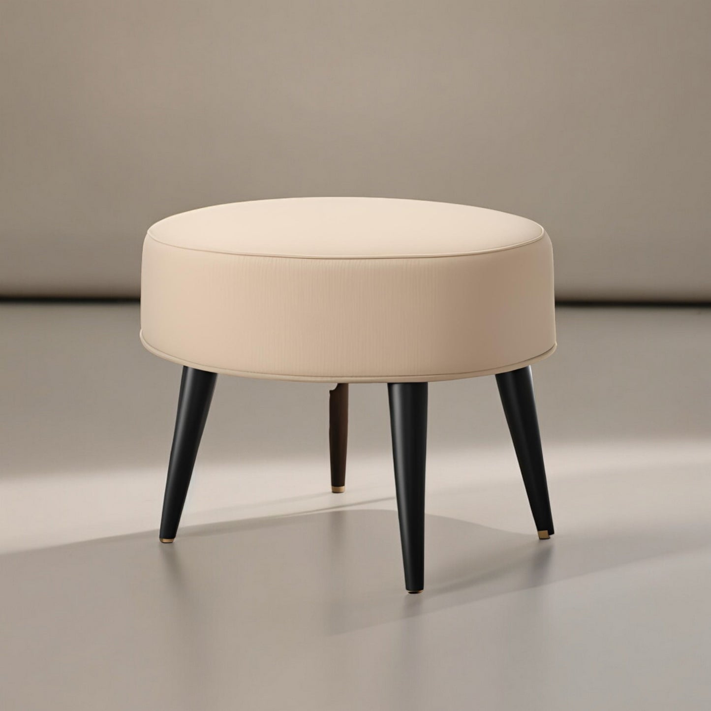 PineCrafts Circle Puffy Ottoman (Beige+Black)