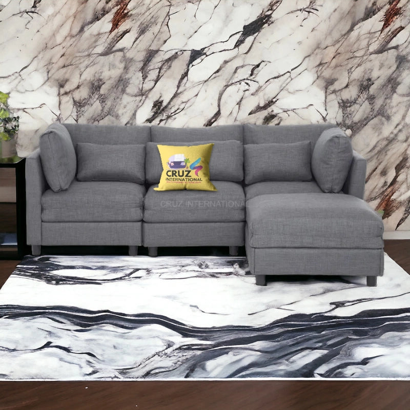 Modern 3 Seater L Shape Fabric Sofa for Living Room