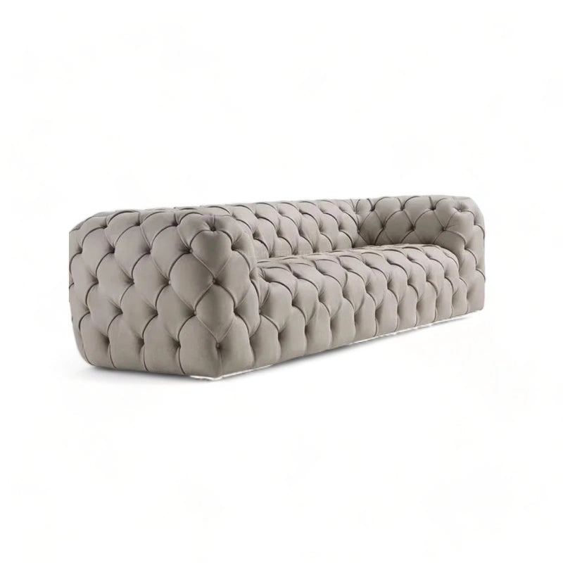 Button Tufted Design Cute Look 3 Seater Fabric Sofa