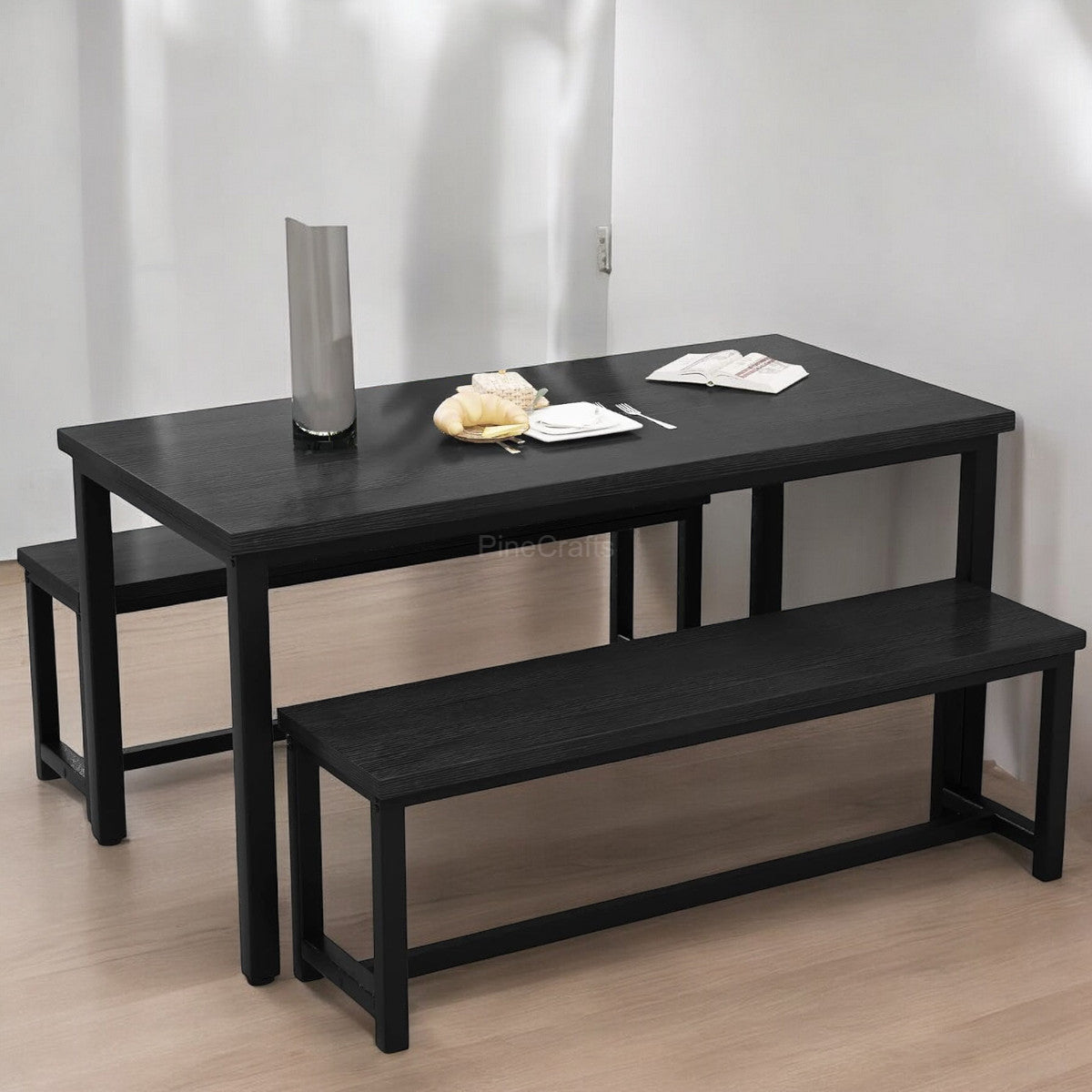 Rustic Wood Dining Table Set with Bench