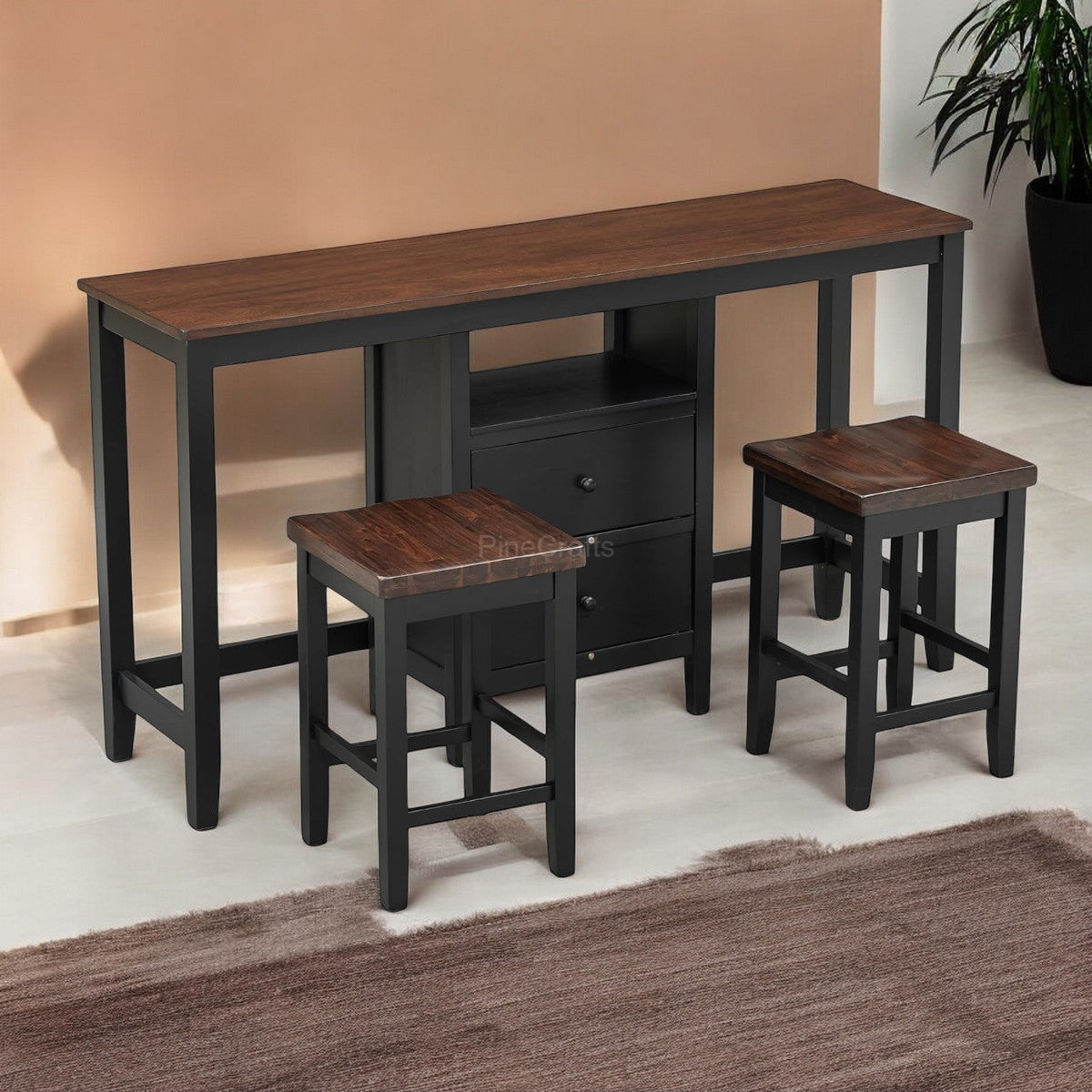 Chic Dining Table with Wooden Stool